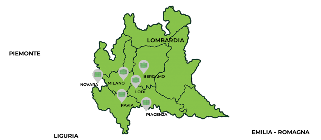 DOVE OPERIAMO Mappa delle zone servite da Crea Ponteggi S.r.l. in Lombardia e regioni limitrofe